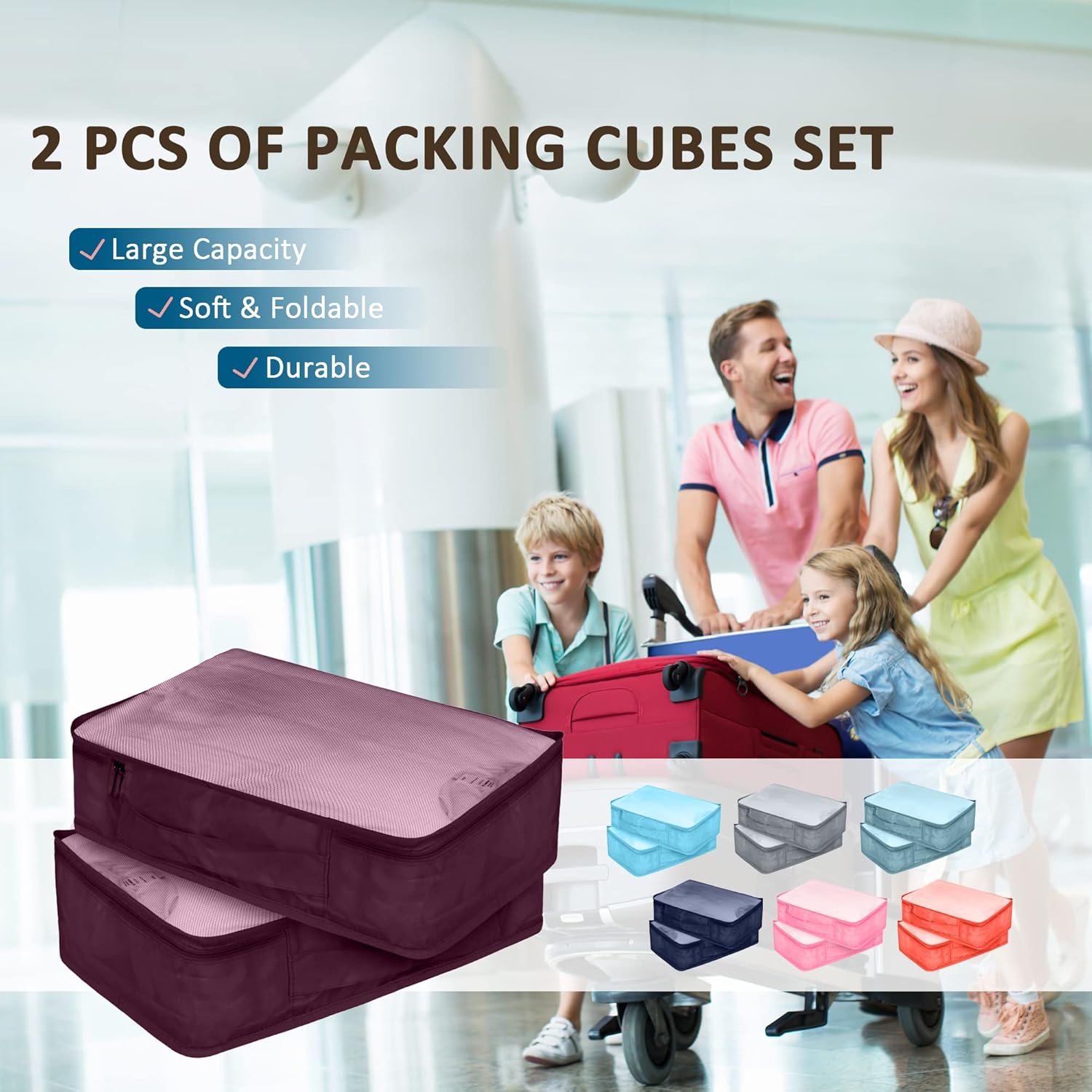 Ebbniur Packing Cubes Set, 2 Pcs Packing Organizers Set for Suitcases (Burgundy) - Image 7