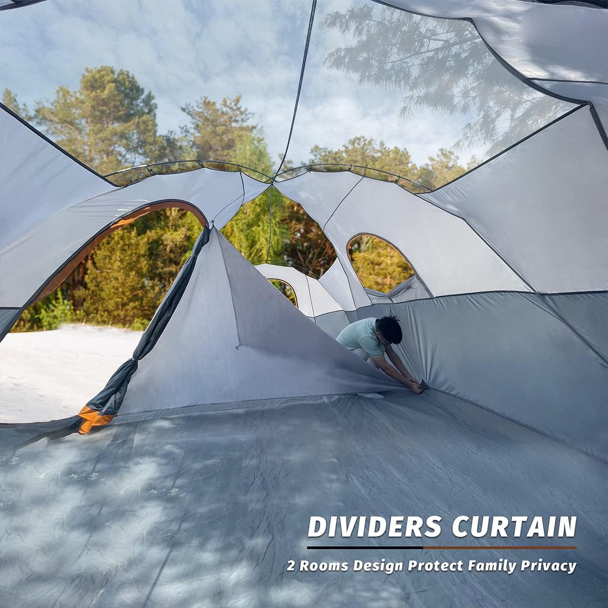 UNP Camping Tent 10-Person-Family Tents, Parties, Music Festival Tent, Big, Easy Up, 5 Large Mesh Windows, Double Layer, 2 Room, Waterproof, Weather Resistant, 18ft x 9ft x78in - Image 4